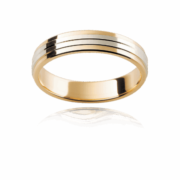 F112 4Mm Two Tone 18K Gold Polished Groove Centre Panel Wedding Bands For Men