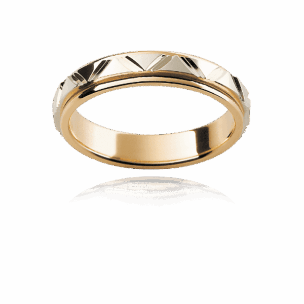 F115M 4Mm Two Tone 18K Gold Geometric Engraving Double Step Border Wedding Rings For Men