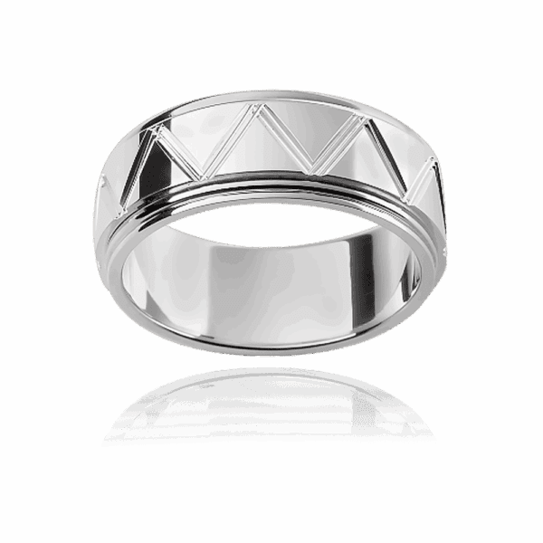 F115M 8mm two tone 18k gold geometric engraving double step border wedding rings for men