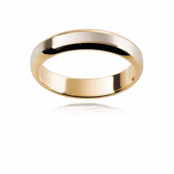 F136 4Mm 18K Flat Centre Section Two Tone Beveled Edge Mens Wedding Band