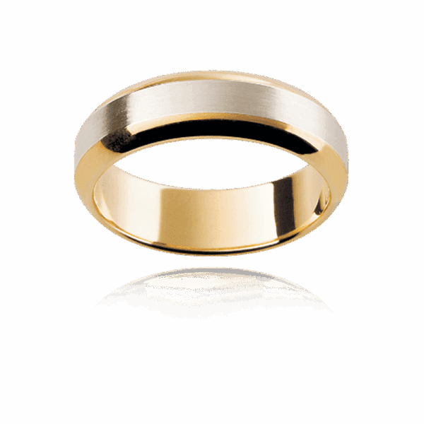 F136 6Mm 18K Flat Centre Section Two Tone Beveled Edge Mens Wedding Band