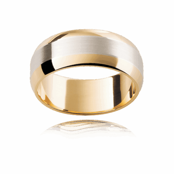 F136 8Mm 18K Flat Centre Section Two Tone Beveled Edge Mens Wedding Band