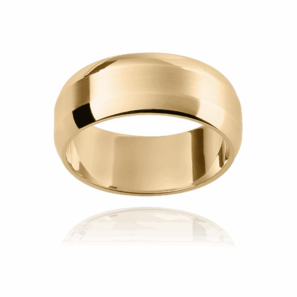 F136 8mm 18k flat centre section two tone beveled edge mens wedding band