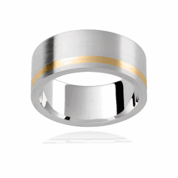 F137 8Mm Two Tone Alternating 18K Gold Flat Profile Offset Contrast Strip Wedding Bands For Men