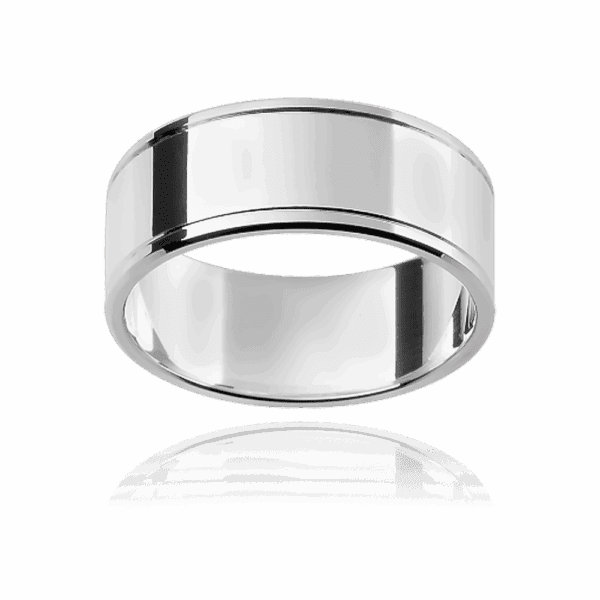F141 8mm two tone 18k gold flat grooved beveled edge wedding rings for men