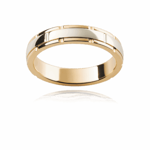 F154M 4Mm Two Tone 18K Gold Vertical Groove Centre Grooved Edge Wedding Bands For Men