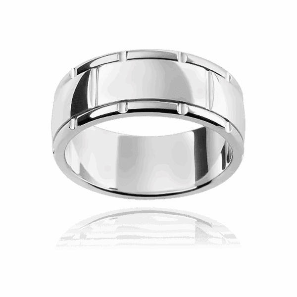 F154M 8mm two tone 18k gold vertical groove centre grooved edge wedding bands for men