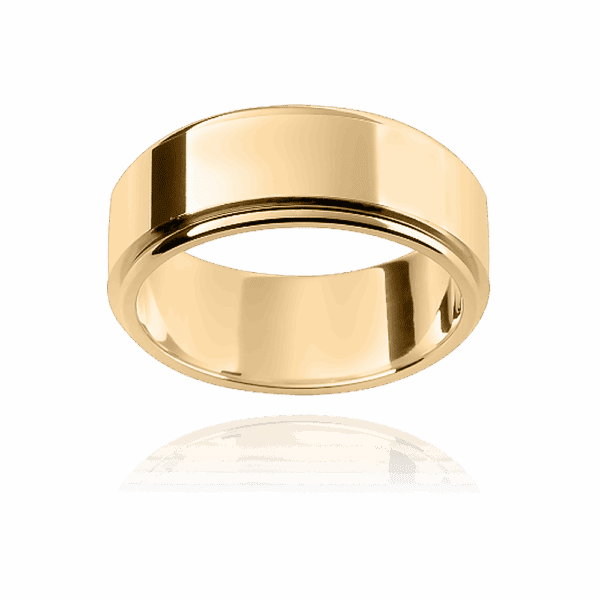 F156 8mm two tone 18k gold flat profile slightly elevated centre high polish mens wedding ring
