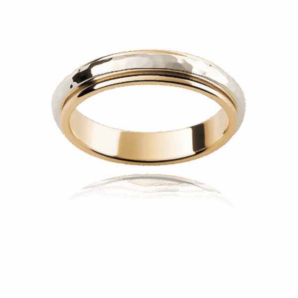 F158M 4Mm Two Tone 18K Gold Textured Centre Inlay Smooth Edges Wedding Rings For Men