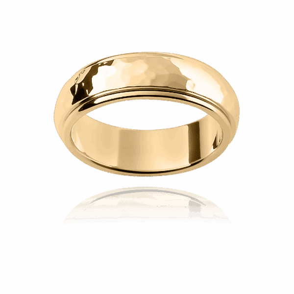 F158M 6Mm Yellow Gold Textured Centre Inlay Smooth Edges Wedding Rings For Men