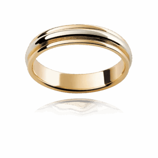 F16 4Mm Two Tone 18K Gold Curved Centre Semi Rounded Edge Mens Wedding Band