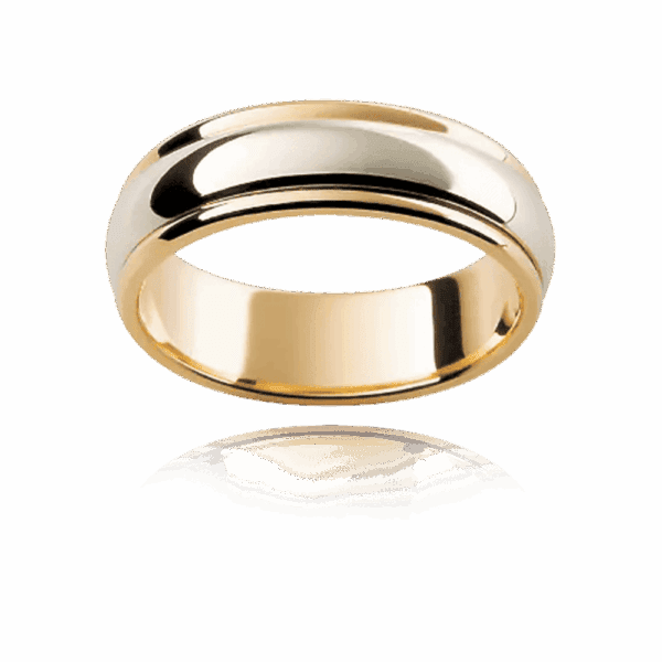 F16 6Mm Two Tone 18K Gold Curved Centre Semi Rounded Edge Mens Wedding Band