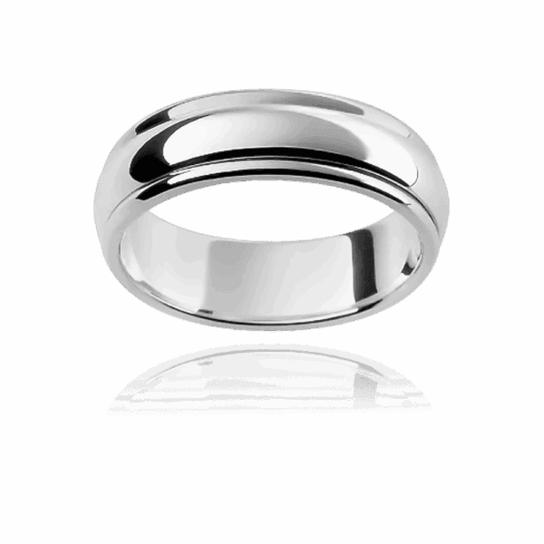 F16 6Mm White Gold Curved Centre Semi Rounded Edge Mens Wedding Band
