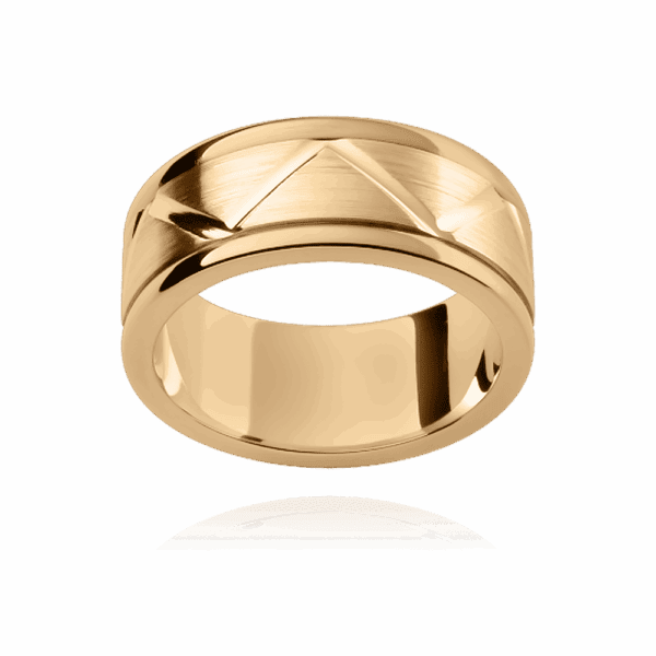 F169M 7mm two tone 18k gold flat geometric pattern centre inlay smooth edges mens wedding band