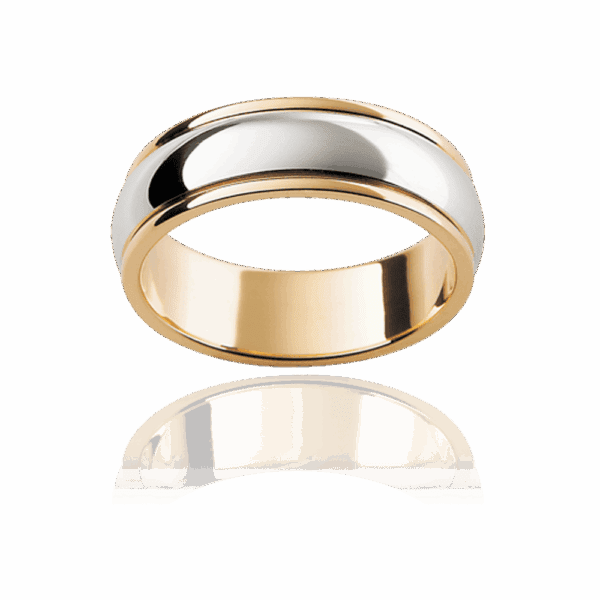 F17 6Mm Two Tone Semi Rounded Mens Wedding Band With Smooth Raised Edges