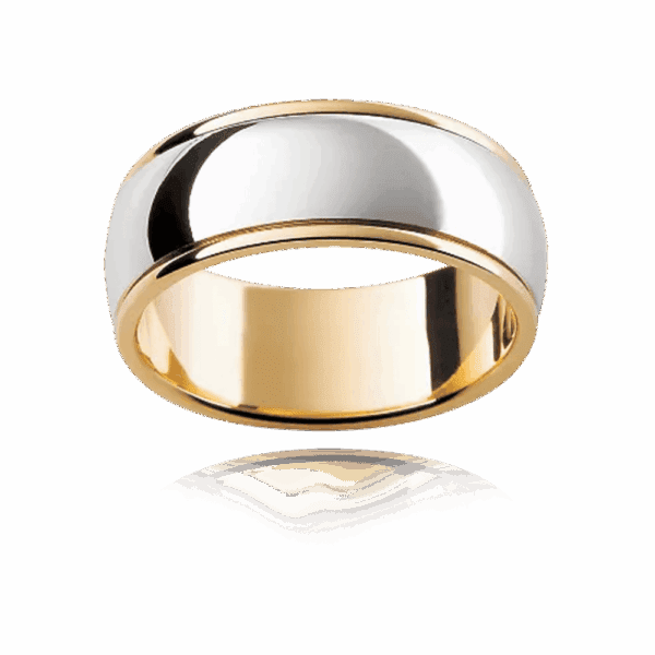 F17 8Mm Two Tone Platinum Semi Rounded Mens Wedding Band With Smooth Raised Edges