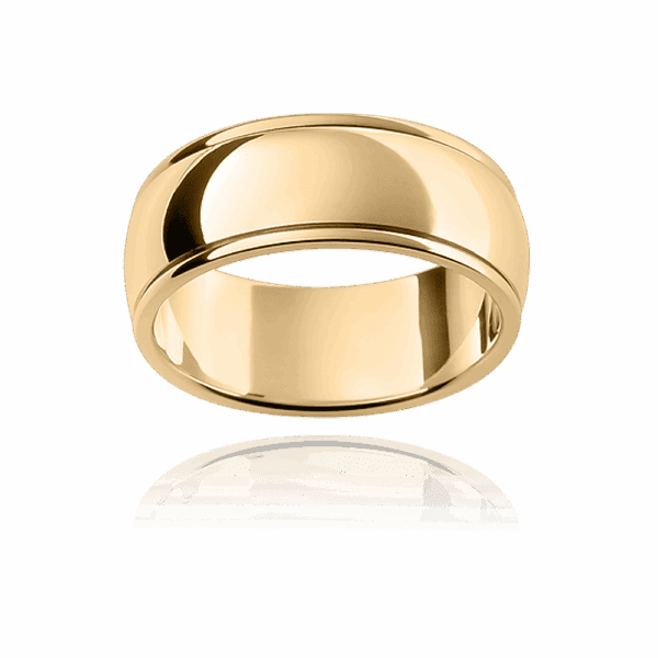 F17 8Mm Yellow Gold Semi Rounded Mens Wedding Band With Smooth Raised Edges