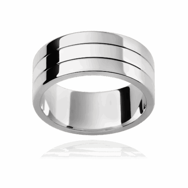 F171 8mm two tone 18k gold flat three segments fine polished grooves mens gold ring