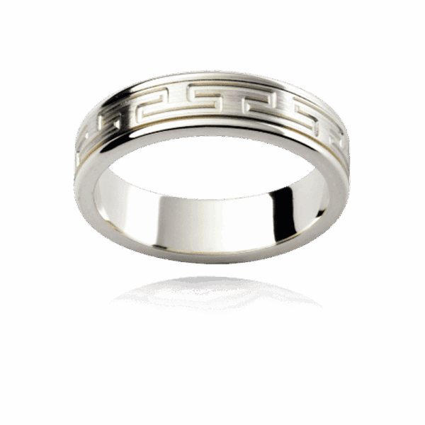 F177M 5Mm 18K Gold Two Tone Patterned Ring Engraved Graphic Motif Centre Section Wedding Rings For Men