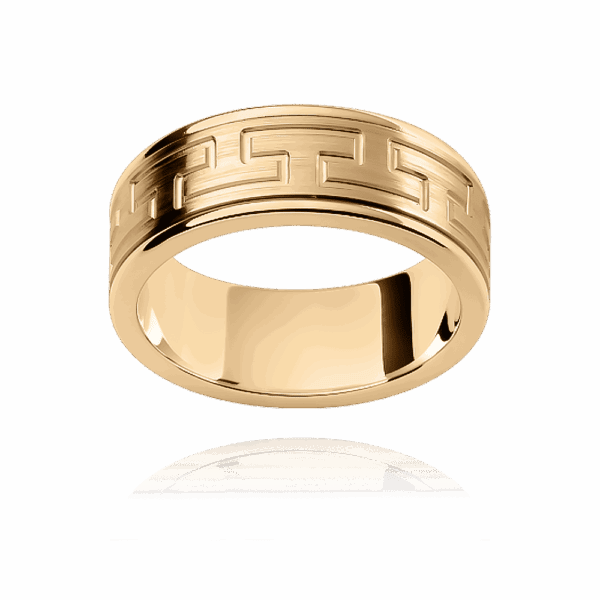 F177M 6Mm Yellow Gold Patterned Ring Engraved Graphic Motif Centre Section Wedding Rings For Men