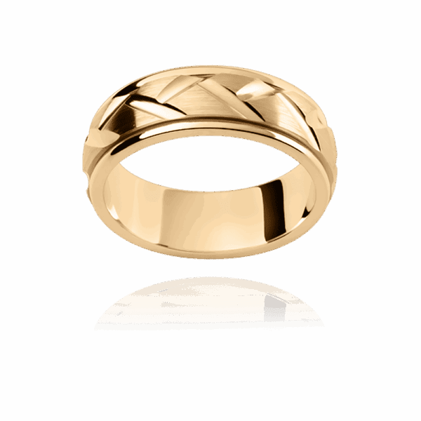 F180M 6Mm Yellow Gold Engraved Pattern Center Semi Rounded Smooth Edges Mens Wedding Band