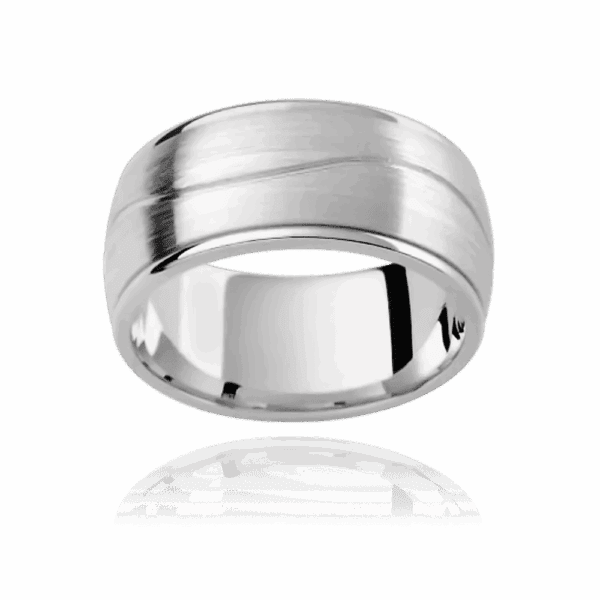 F189D 9mm two tone patterned slightly rounded band gentle wave groove centre smooth edges mens wedding band