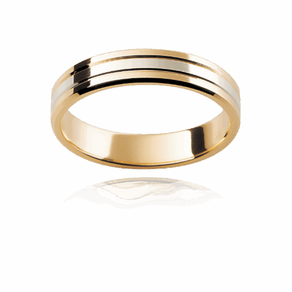 F19 4Mm Two Tone 18K Gold Flat Triple Sectioned Mens Wedding Band