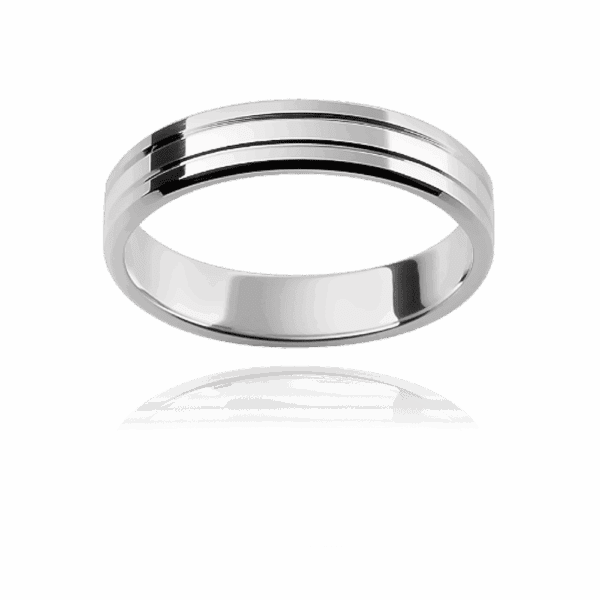 F19 4Mm White Gold Flat Triple Sectioned Mens Wedding Band
