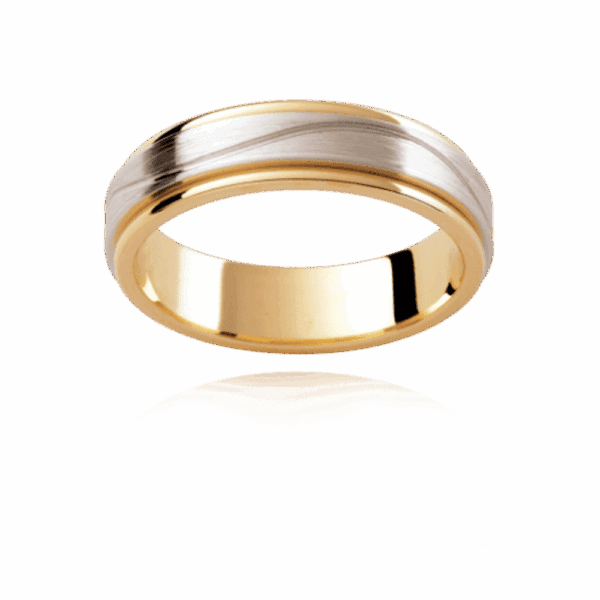 F191D 5Mm Two Tone Patterned Flat Band Gentle Wave Groove Center Smooth Edges Mens Wedding Ring