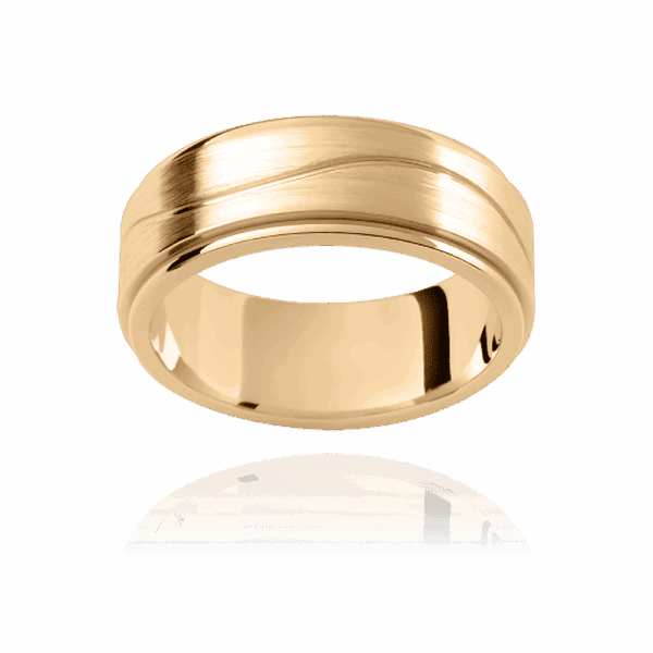 F191D 6Mm Yellow Gold Patterned Flat Band Gentle Wave Groove Center Smooth Edges Mens Wedding Ring