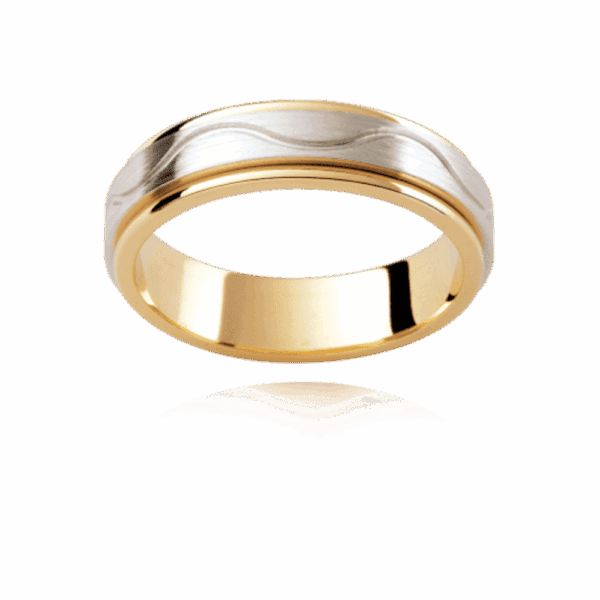 F192D 5Mm Patterned Flat Band Wave Groove Center Smooth Edges Wedding Rings For Men