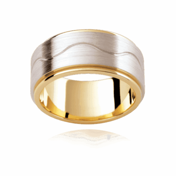 F192D 9Mm Patterned Flat Band Wave Groove Center Smooth Edges Wedding Rings For Men