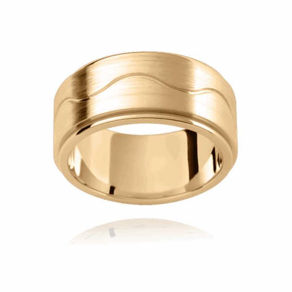 F192D 9mm patterned flat band wave groove center smooth edges wedding rings for men