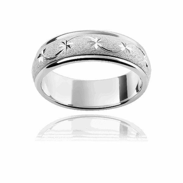 F24M 6mm patterned band engraved star ribbon motif diamond wheel finish center overlay mens wedding band