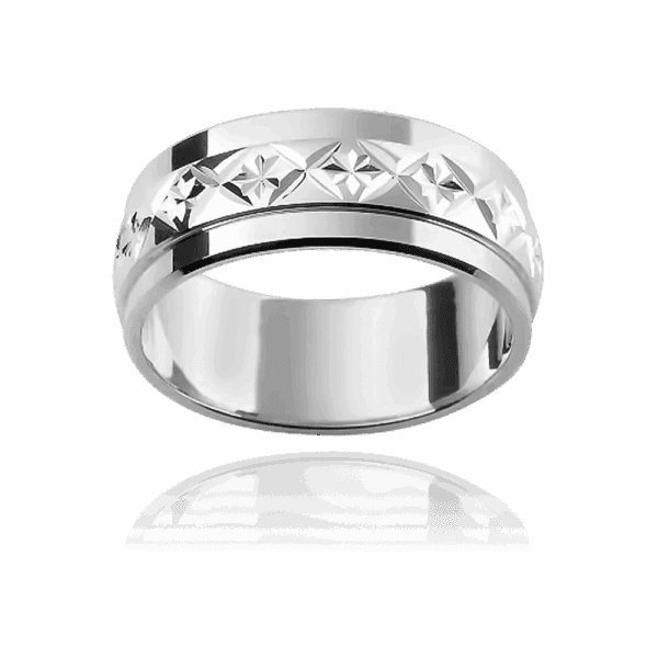 F28M 8mm two tone 18k gold flat cross star engraved mens wedding ring
