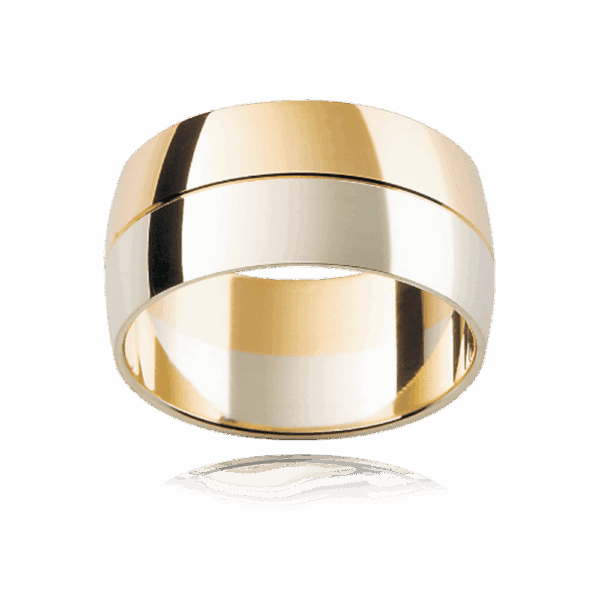 F29 10Mm 18K Semi Rounded Two Tone Sections Divided Fine Groove Wedding Rings For Men