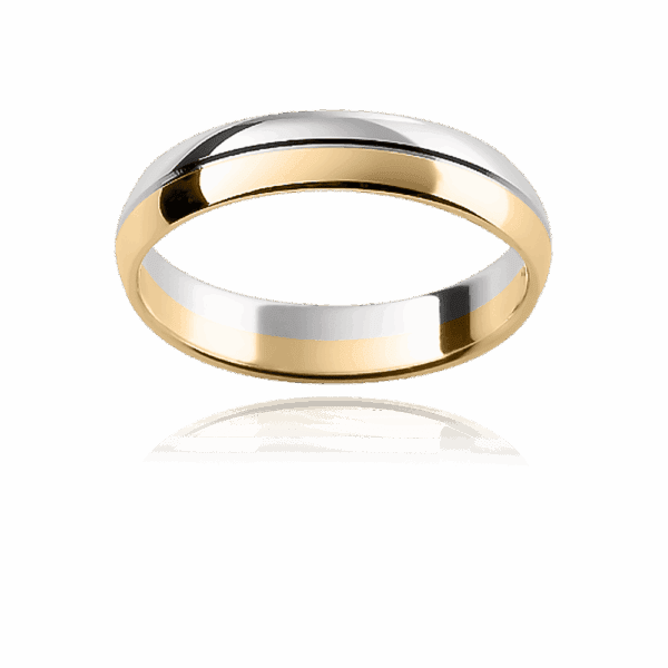 F29 4Mm 18K Semi Rounded Two Tone Alternating Sections Divided Fine Groove Wedding Rings For Men