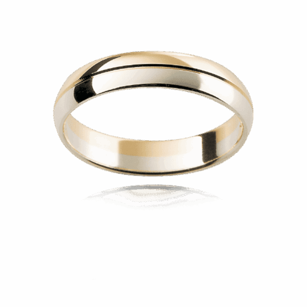 F29 4Mm 18K Semi Rounded Two Tone Sections Divided Fine Groove Wedding Rings For Men