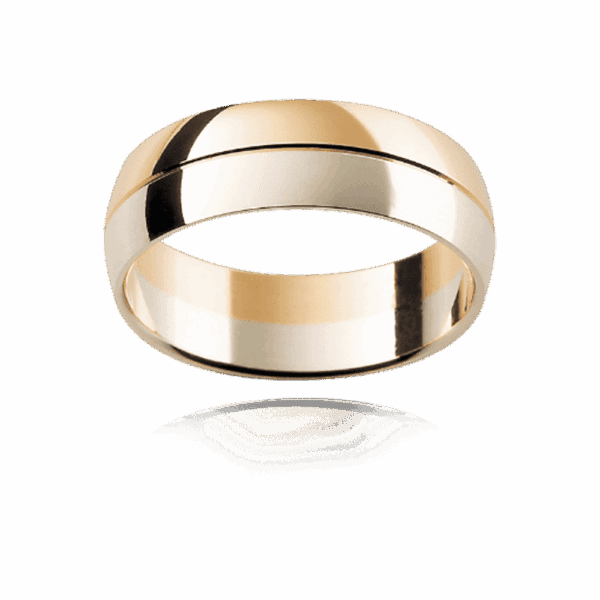F29 6Mm 18K Semi Rounded Two Tone Sections Divided Fine Groove Wedding Rings For Men