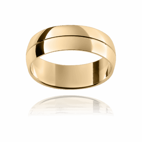 F29 6Mm Yellow Gold Semi Rounded Sections Divided Fine Groove Wedding Rings For Men