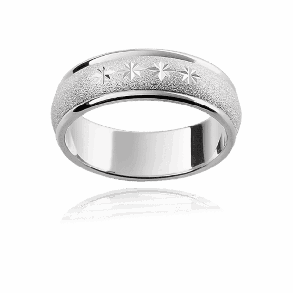 F3M 6mm 18k two tone patterned engraved stars diamond wheel finish mens gold ring