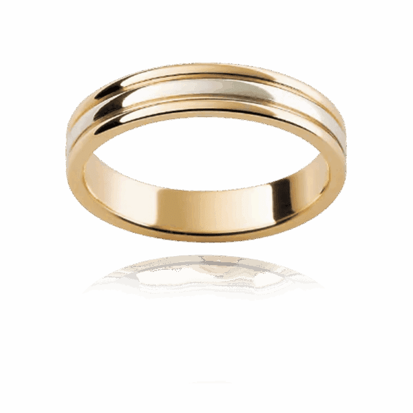 F43 4Mm 18K Rounded Two Tone Ring Smooth Raised Edges Mens Wedding Ring