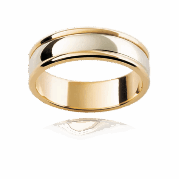 F43 6Mm 18K Rounded Two Tone Ring Smooth Raised Edges Mens Wedding Ring