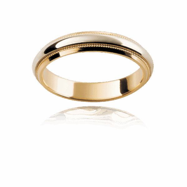 F51 4Mm Two Tone Rounded Band Inlay Centre Decorative Milgrain Trim Mens Wedding Band