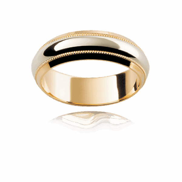 F51 6Mm Two Tone Rounded Band Inlay Centre Decorative Milgrain Trim Mens Wedding Band