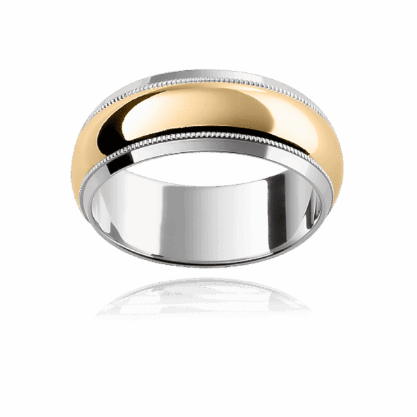 F51 8mm two tone rounded band inlay centre decorative milgrain trim mens wedding band