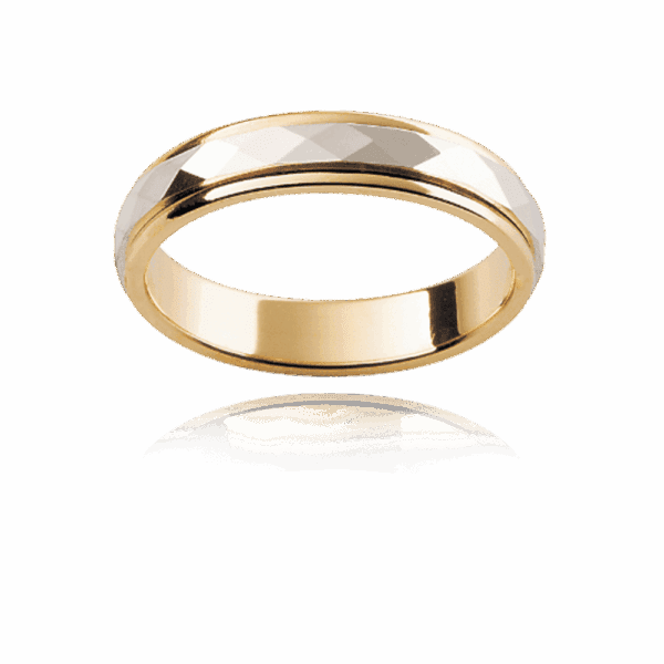 F61M 4Mm 18K Gold Two Tone Band Faceted Centre Overlay Smooth Edges Wedding Bands For Men