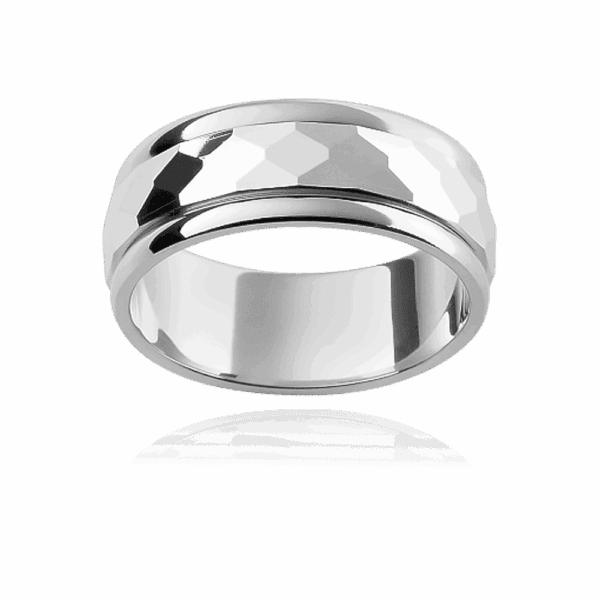 F61M 8mm 18k gold two tone band faceted centre overlay smooth edges wedding bands for men