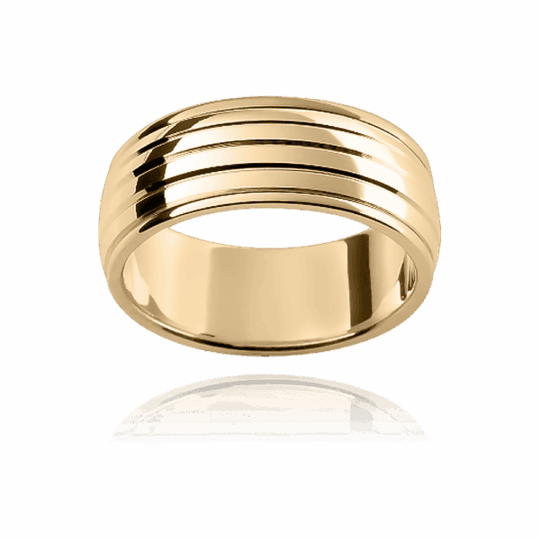 F6M 8mm 18k semi rounded two tone band horizontal grooves centre overlay wedding rings for men