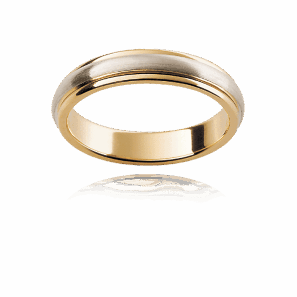 F99 4Mm 18K Gold Two Tone Rounded Band Smooth Edges Wedding Rings For Men
